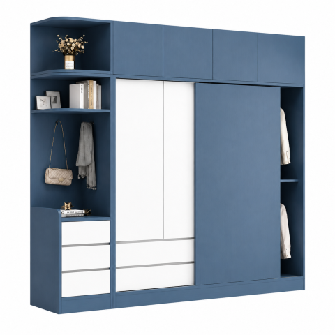 Tủ Quần Áo Cánh Lùa Kết Hợp Cánh Mở Có Kệ Trang Trí ZM-10006 - 2000x600x2400mm - ZM-10006.2