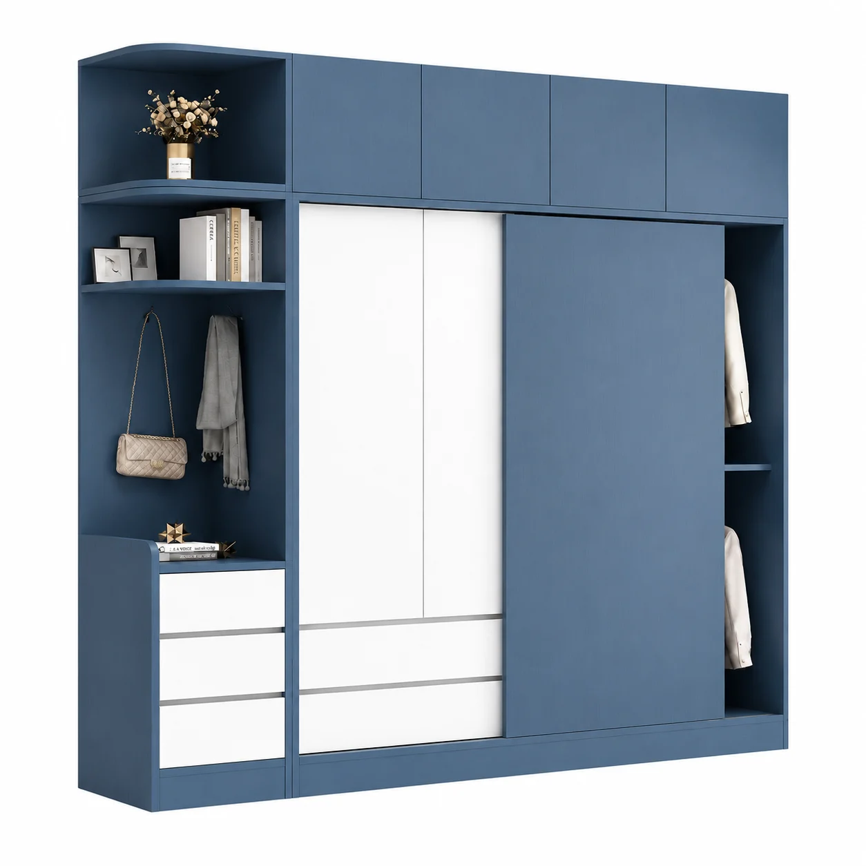 Tủ Quần Áo Cánh Lùa Kết Hợp Cánh Mở Có Kệ Trang Trí ZM-10006 - 2000x600x2400mm - ZM-10006.2