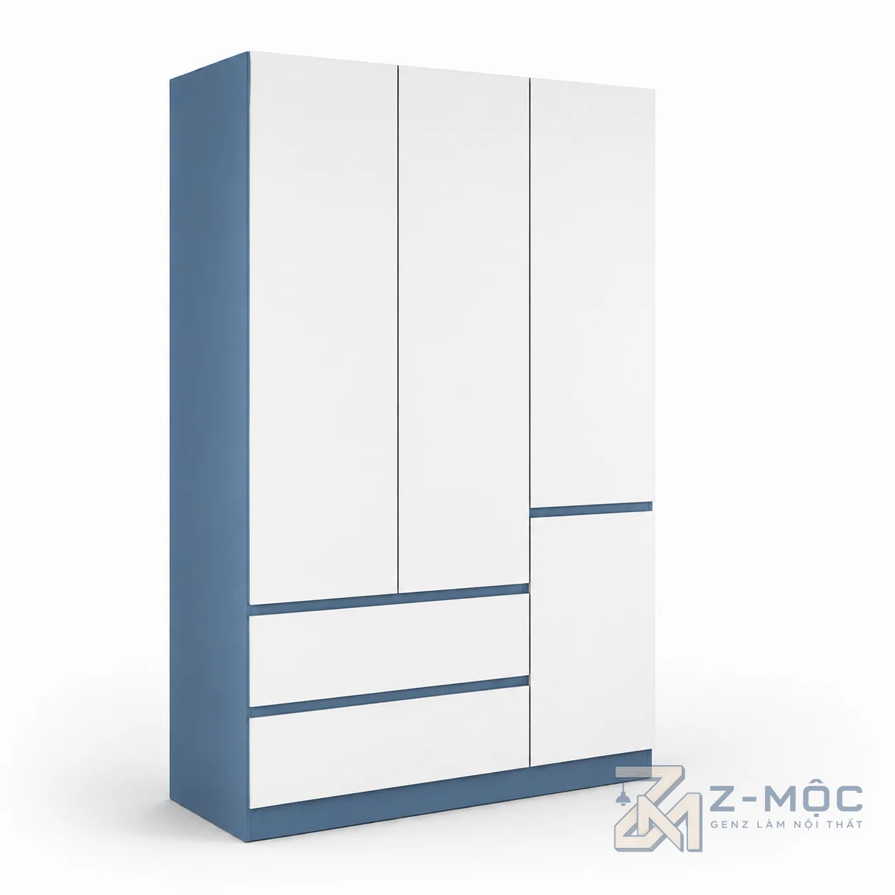 Tủ Quần Áo Cánh Phẳng Phối Trắng Xanh Nhiều Ngăn Tiện Dụng ZM-10001 - 1200x600x2000mm - ZM-10001.1