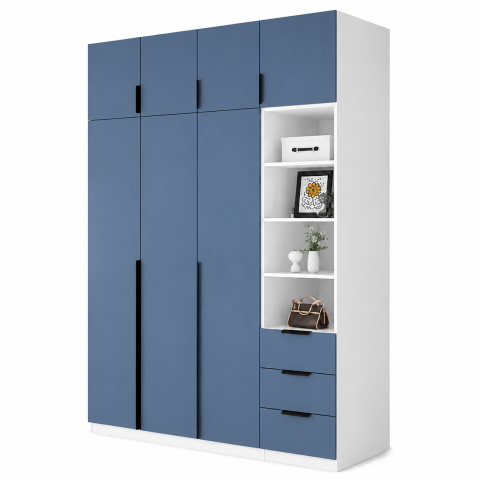 Tủ Quần Áo Cánh Tủ Màu Xanh Có Kệ Trang Trí Tiện Ích ZM-10015 - 1600x600x2400mm - ZM-10015.1