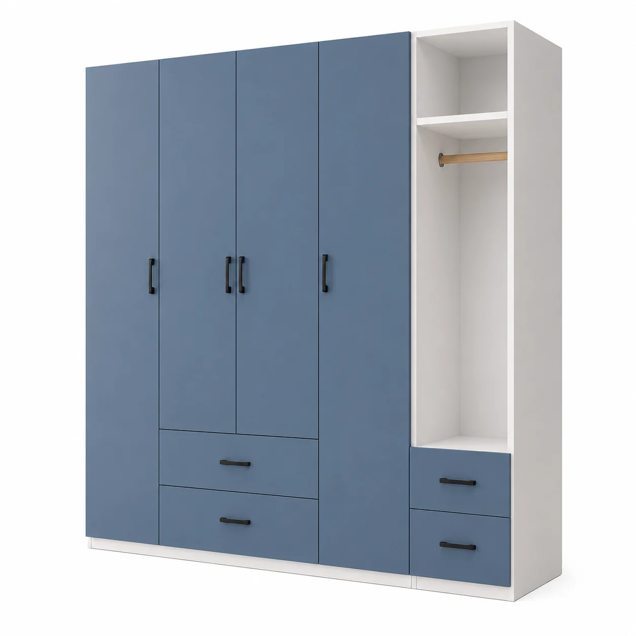 Tủ Quần Áo Kèm Khoang Treo Hở Màu Xanh Trắng v ZM-10011 - 2000x600x2000mm - ZM-10011.2
