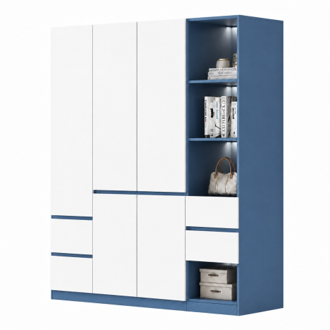 Tủ Quần Áo Màu Trắng Xanh Có Kệ Trang Trí ZM-10004 - 1600x600x2000mm - ZM-10004.1