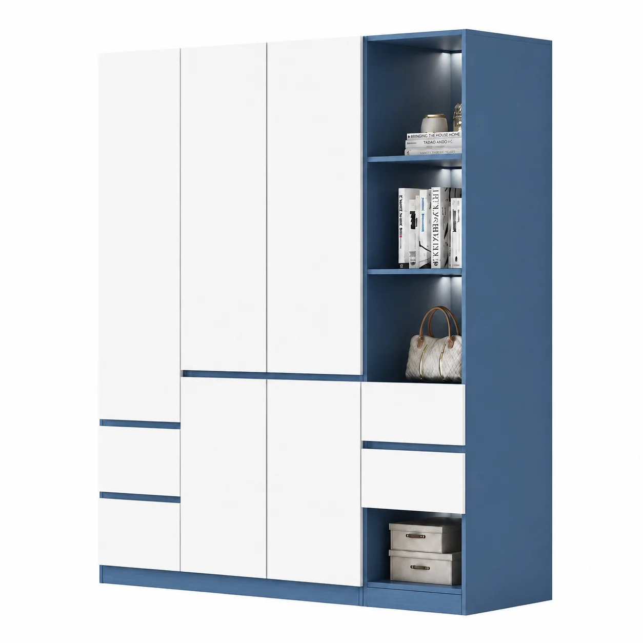 Tủ Quần Áo Màu Trắng Xanh Có Kệ Trang Trí ZM-10004 - 1600x600x2000mm - ZM-10004.1
