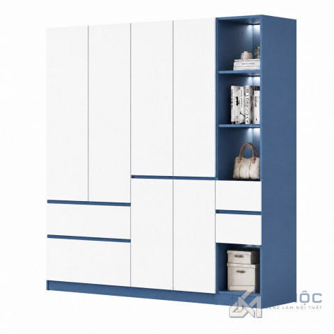 Tủ Quần Áo Màu Trắng Xanh Có Kệ Trang Trí ZM-10004 - 2000x600x2000mm - ZM-10004.2