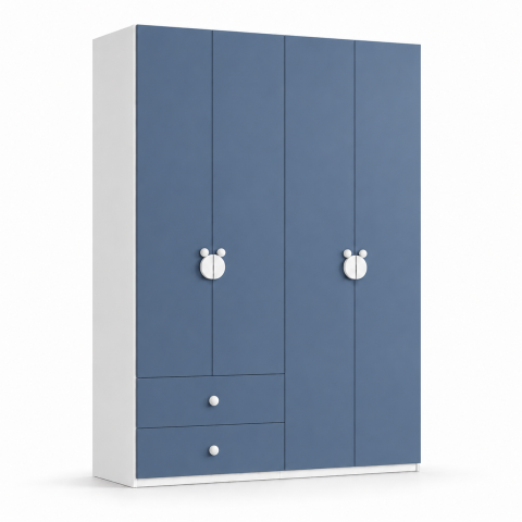 Tủ Quần Áo Màu Xanh Có Ngăn Kéo Tay Nắm Hình Gấu ZM-10003 - 1600x600x2400mm - ZM-10003.2