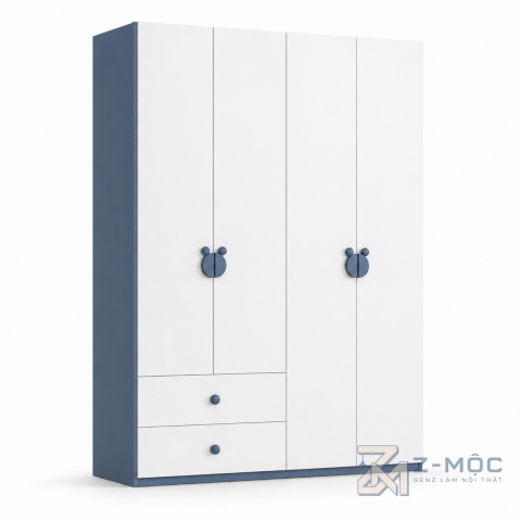Tủ Quần Áo Màu Xanh Có Ngăn Kéo Tay Nắm Hình Gấu ZM-10003 - ảnh chi tiết 1