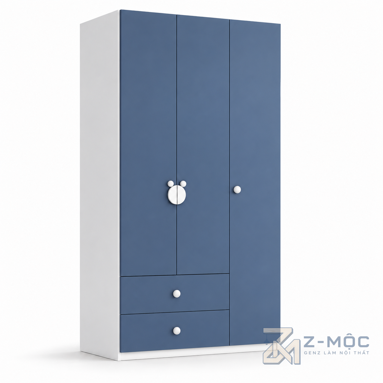 Tủ Quần Áo Màu Xanh Có Ngăn Kéo Tay Nắm Hình Gấu ZM-10003 - ảnh chi tiết 2