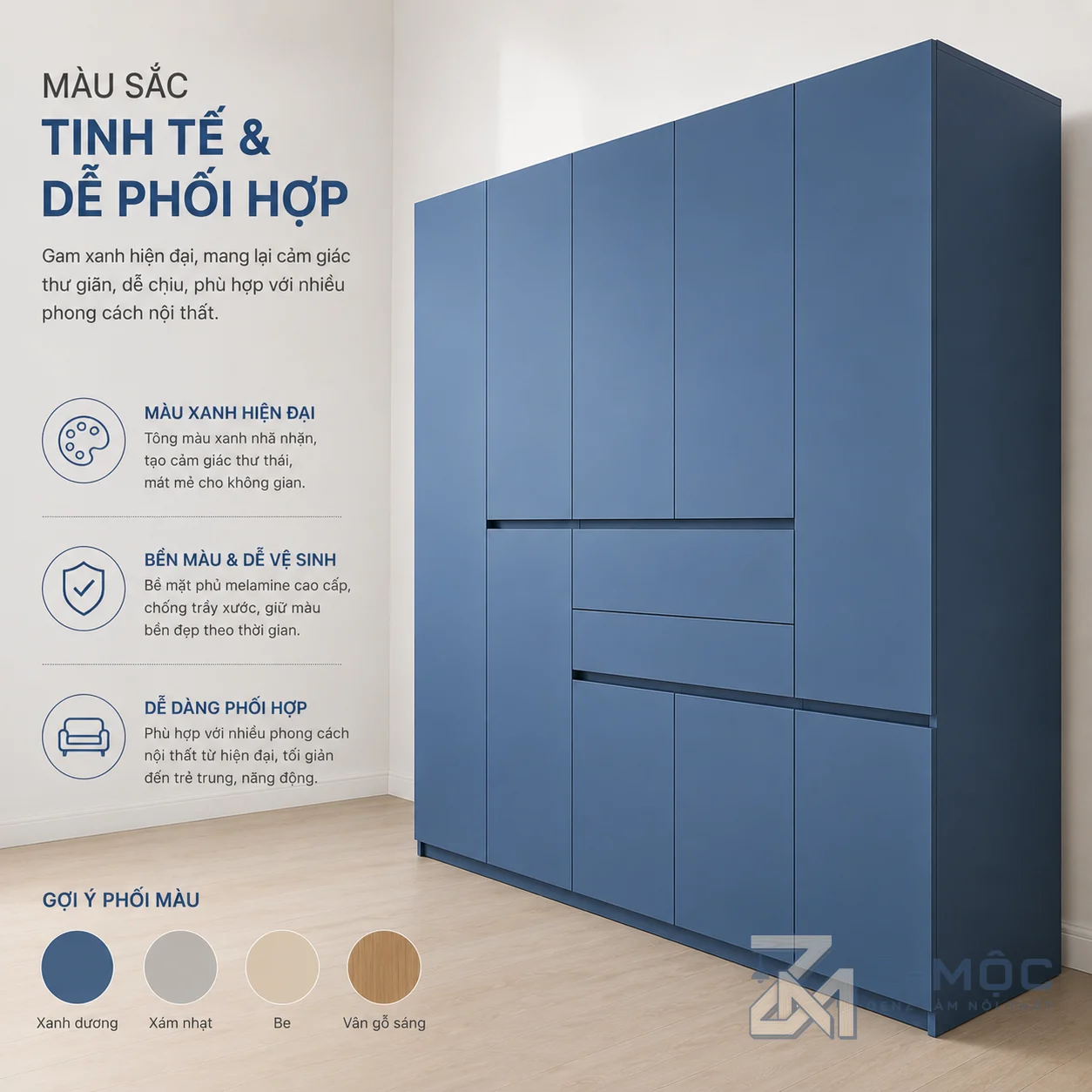Tủ Quần Áo Nhiều Khoang Để Đồ Hiện Đại Màu Xanh Navy ZM-10007 - ảnh chi tiết 6