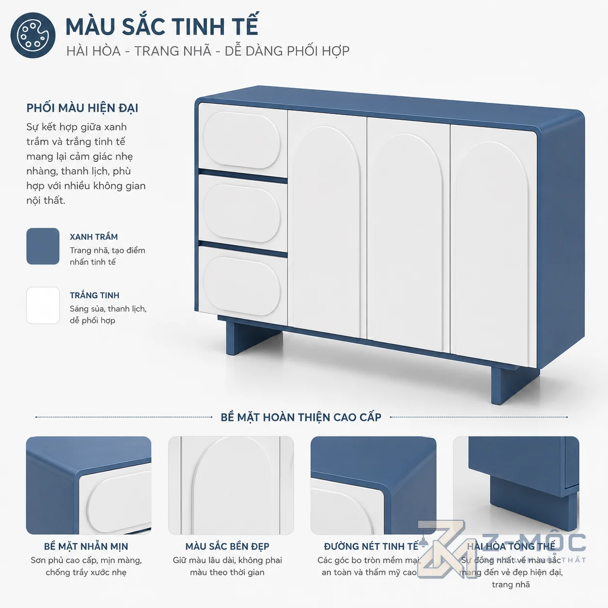 Tủ Trang Trí Cánh Sơn Phối Màu Xanh Trắng ZM-94006 - ảnh chi tiết 4