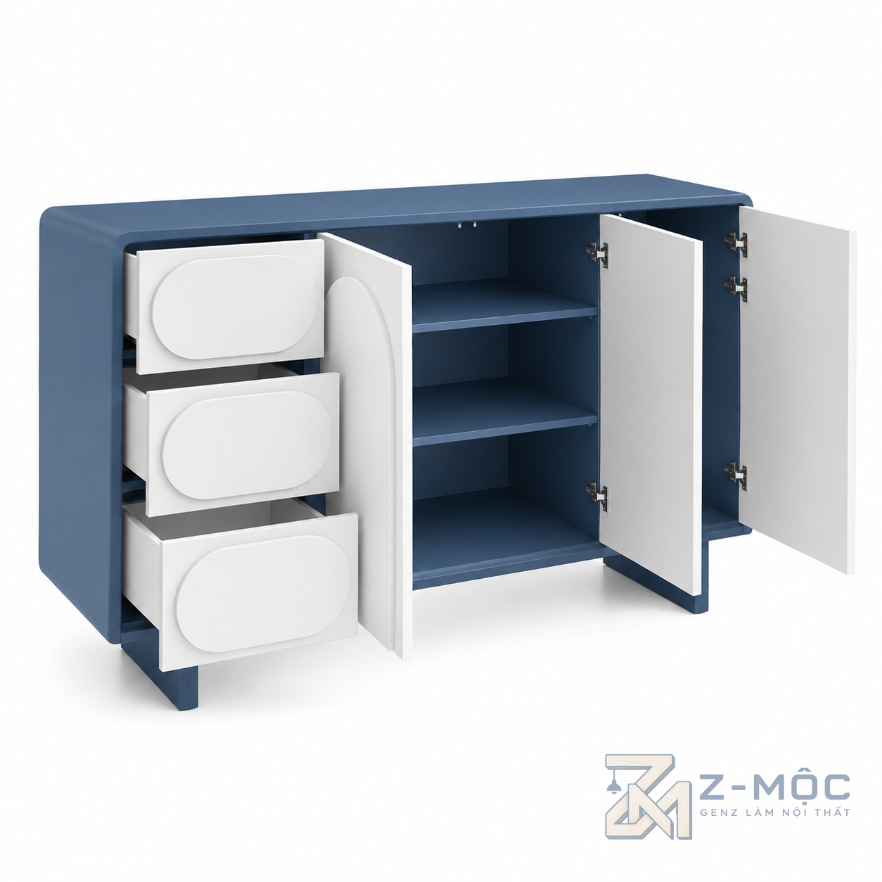 Tủ Trang Trí Cánh Sơn Phối Màu Xanh Trắng ZM-94006 - ảnh chi tiết 5
