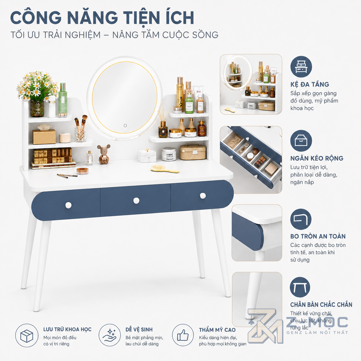 3 Ngăn Kéo Và Kệ Mở Tăng Khả Năng Lưu Trữ