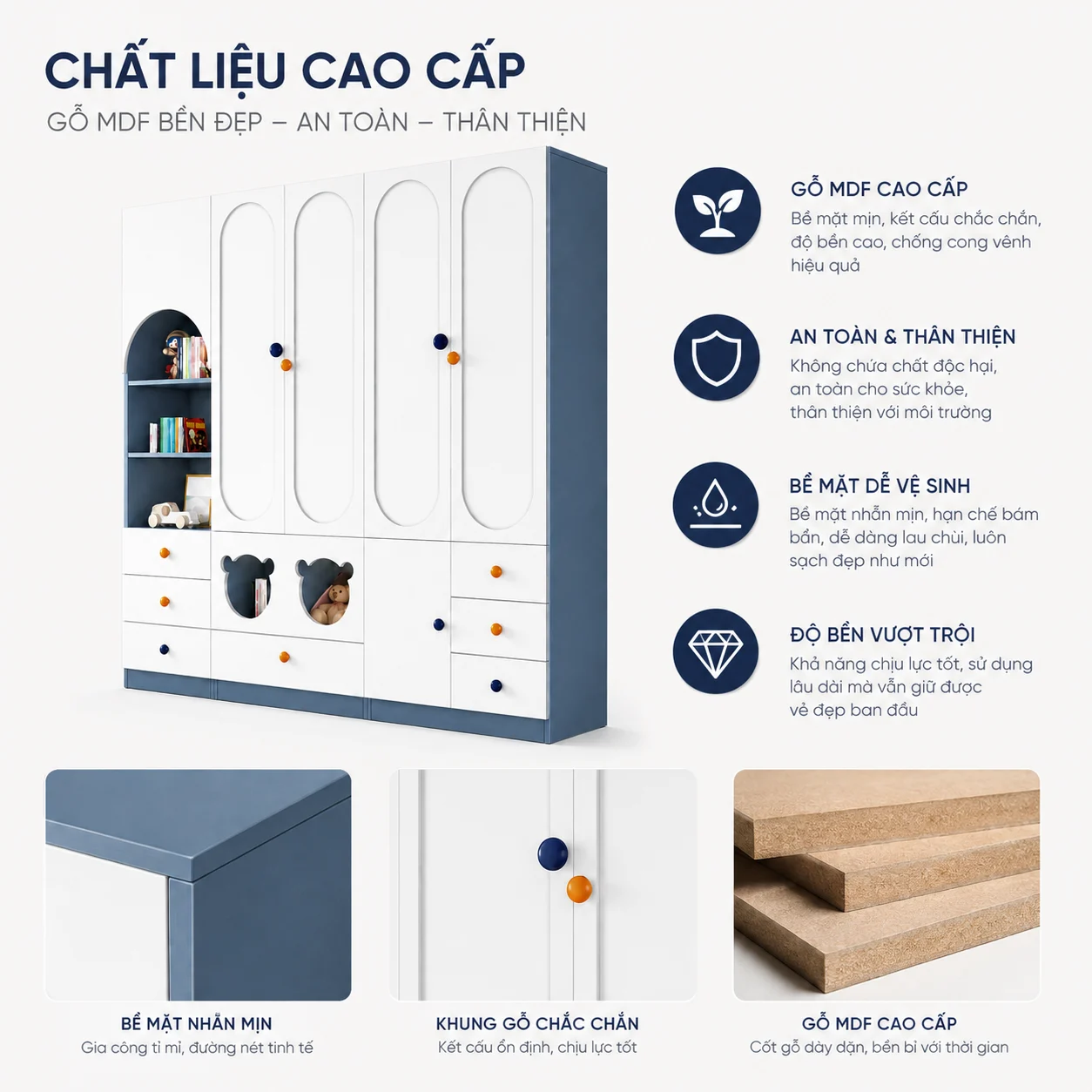 Tủ Quần Áo Trẻ Em 4 Cánh Kèm Kệ ZM-10032