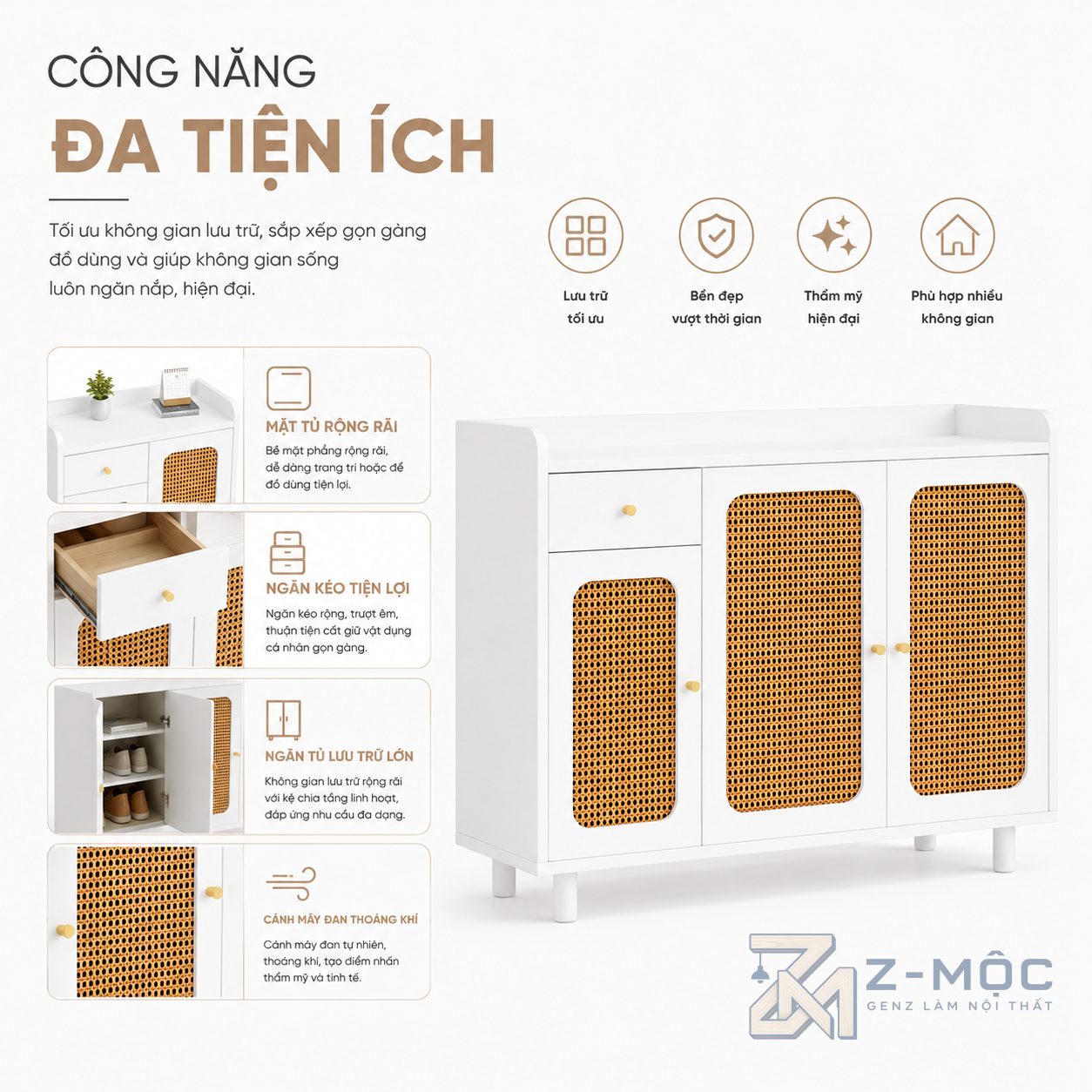 Ba khoang cánh đáp ứng nhu cầu cất đồ