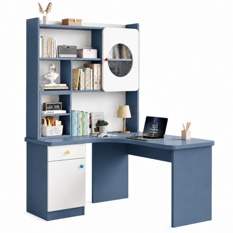 Bàn Học Góc Chữ L Tích Hợp Kệ Tủ Xanh Trắng ZM-70052 - 1400x550x750mm + Kệ 1000x400x2000mm - ZM-70052.2
