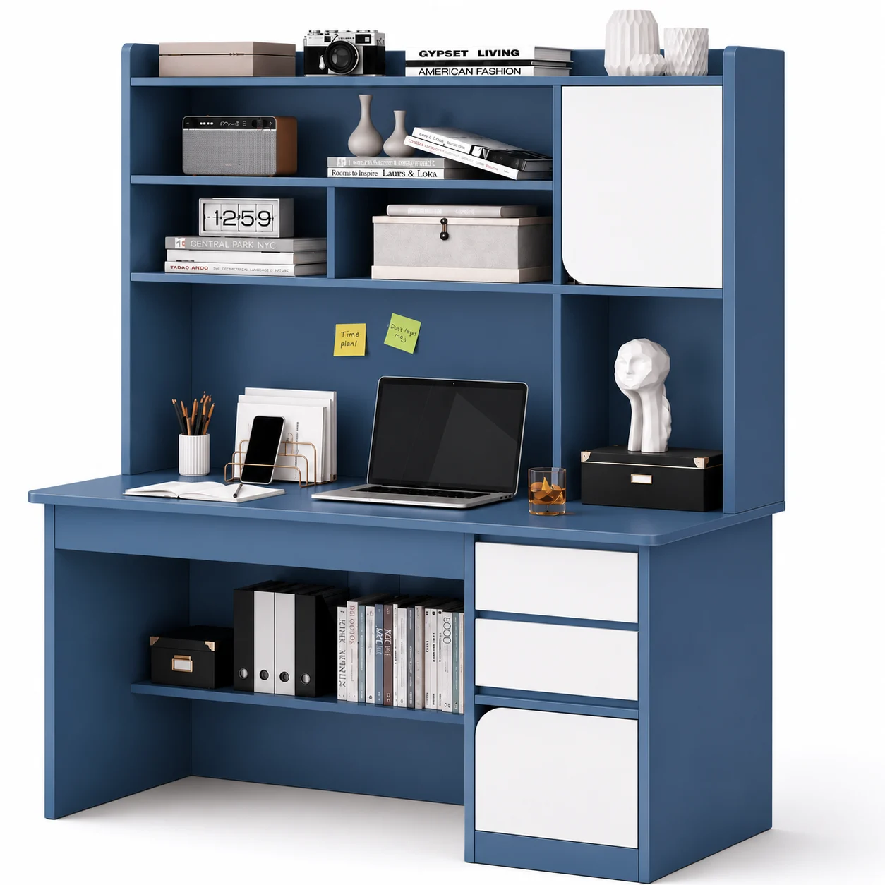 Bàn Học Liền Giá Sách Màu Xanh Có Tủ Lưu Trữ ZM-70031 - 1200x600x1600mm - ZM-70031.1