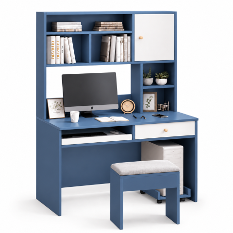 Bàn Học Liền Giá Sách Màu Xanh Dương Tiện Lợi ZM-70036 - 1200x600x1700mm - ZM-70036.2