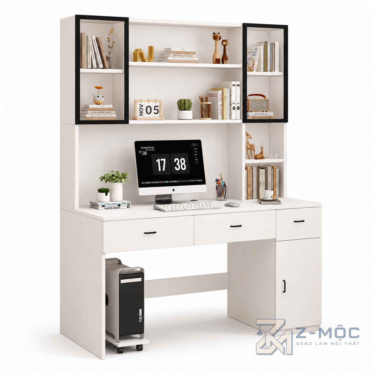 Bàn Học Liền Giá Sách Màu Xanh Trắng Đa Năng ZM-70039 - ảnh chi tiết 1