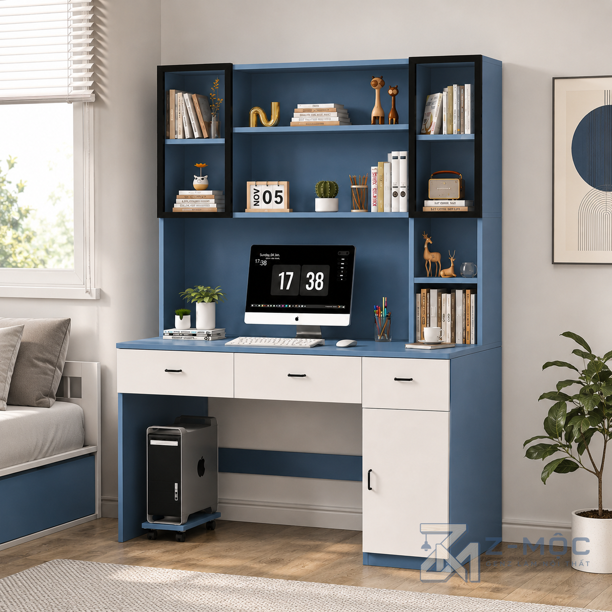 Bàn Học Liền Giá Sách Màu Xanh Trắng Đa Năng ZM-70039 - ảnh chi tiết 6