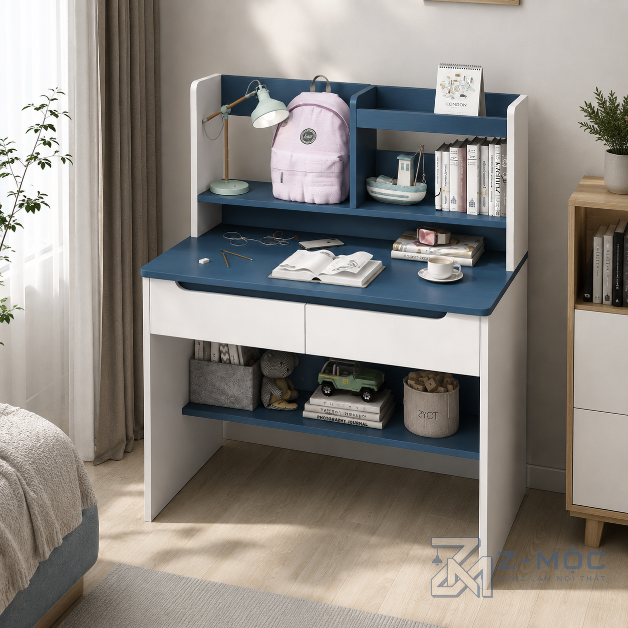 Bàn Học Liền Kệ Sách 2 Ngăn Kéo Nhỏ Gọn Hiện Đại ZM-70032 - ảnh chi tiết 6