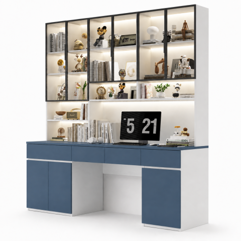 Bàn Học Và Làm Việc Liền Tủ Sách Cánh Kính ZM-11032 - 1800x600x2200mm - ZM-11032.4