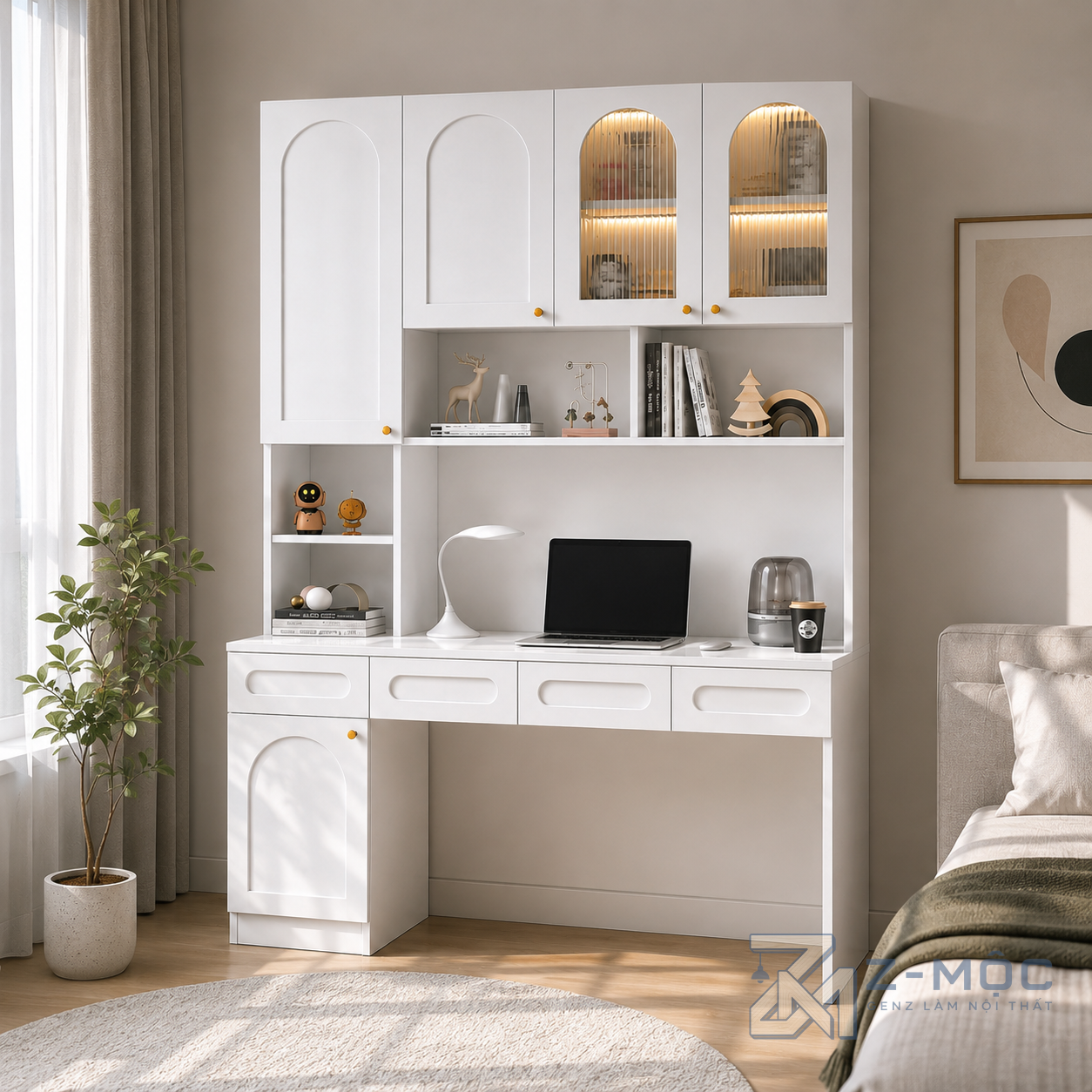 Bàn Học Và Làm Việc Màu Trắng Liền Kệ Kính Độc Đáo ZM-70051 - ảnh chi tiết 6