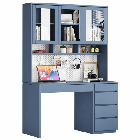 Bàn Học Và Làm Việc Màu Xanh Liền Kệ Tủ kính ZM-70049 - 1400x600x2000mm - ZM-70049.2