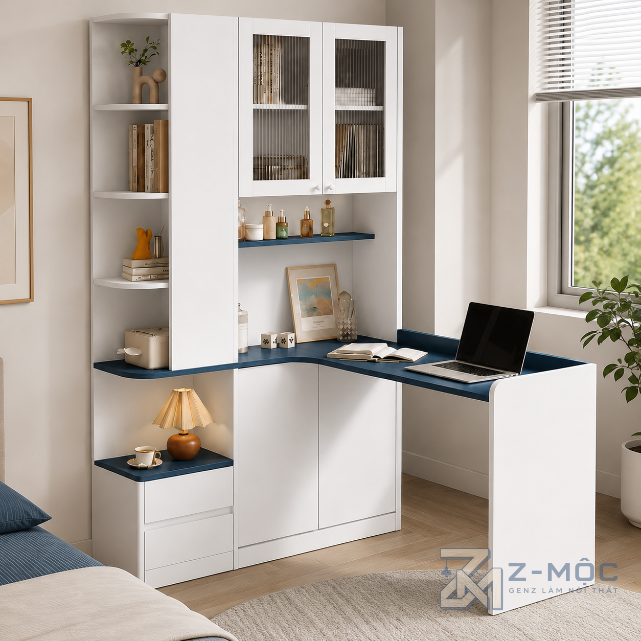 Bàn Làm Việc Chữ L Liền Kệ Tủ Kính ZM-70048 - ảnh chi tiết 5