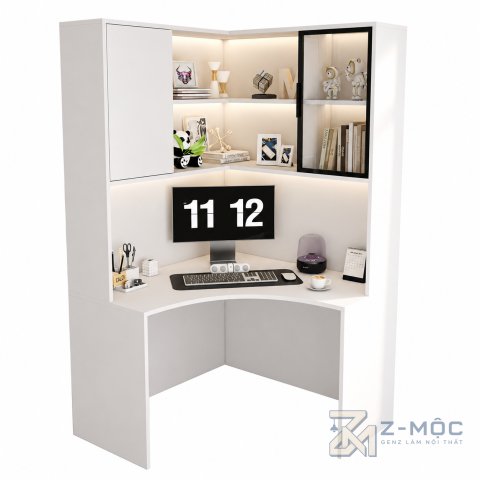 Bàn Làm Việc Góc Chữ L Màu Xanh Liền Kệ Hiện Đại ZM-70053 - ảnh chi tiết 1