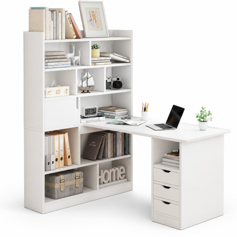 Bàn Làm Việc Liền Kệ Sách Màu Trắng Tiện Lợi ZM-70034 - 1400x550x750mm + Kệ 1000x300x1600mm - ZM-70034.2