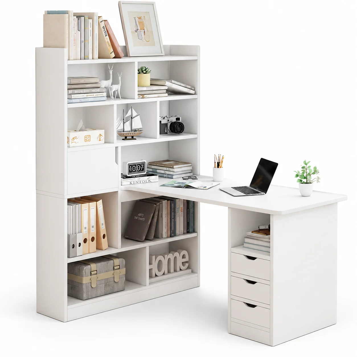 Bàn Làm Việc Liền Kệ Sách Màu Trắng Tiện Lợi ZM-70034 - 1400x550x750mm + Kệ 1000x300x1600mm - ZM-70034.2