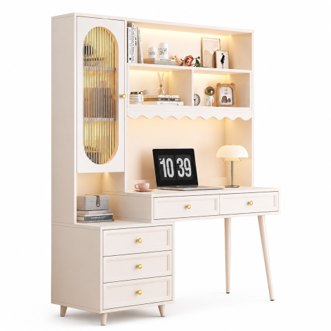 Bàn Làm Việc Liền Tủ Trang Trí Màu Kem ZM-70045 - 1400x600x1800mm - ZM-70045.1
