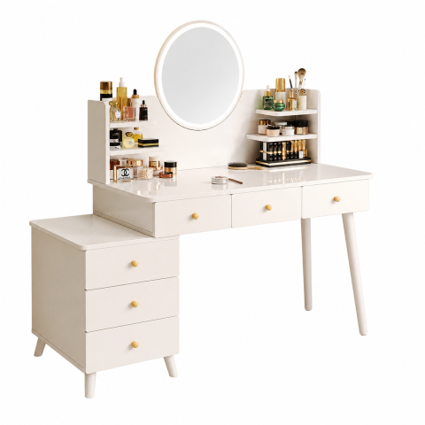 Bàn Trang Điểm Kèm Kệ Đơn Giản Gương Tròn ZM-12001 - 800x400x1270 + Tủ 300x400x580mm - ZM-12001.1