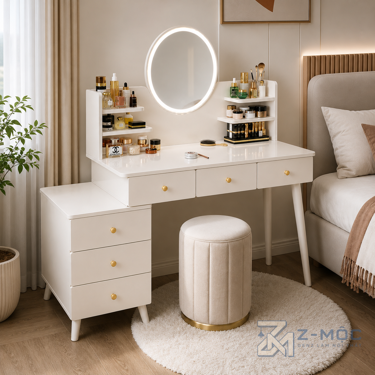 Bàn Trang Điểm Kèm Kệ Đơn Giản Gương Tròn ZM-12001 - ảnh chi tiết 6