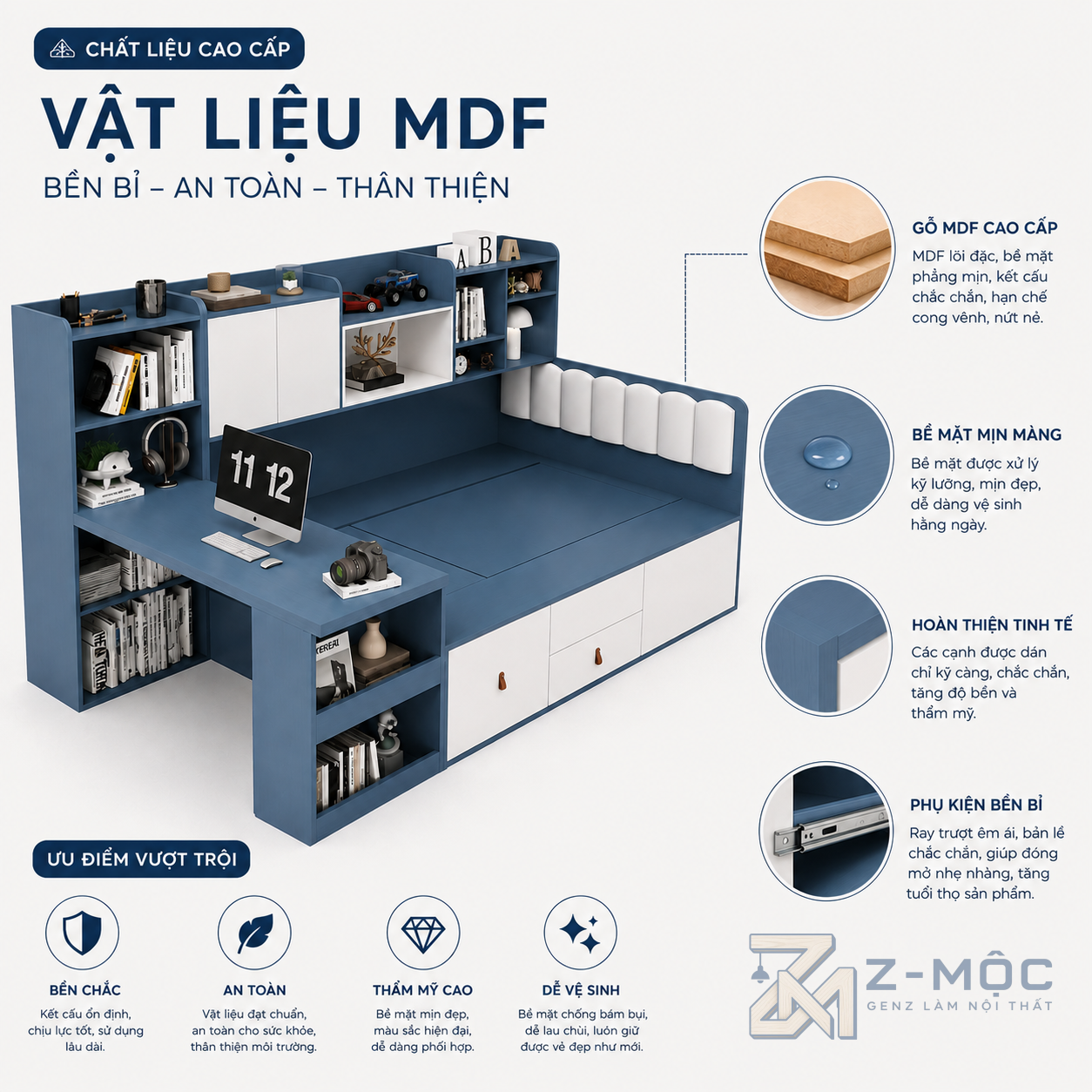 Bề mặt dễ vệ sinh, thuận tiện sử dụng hằng ngày
