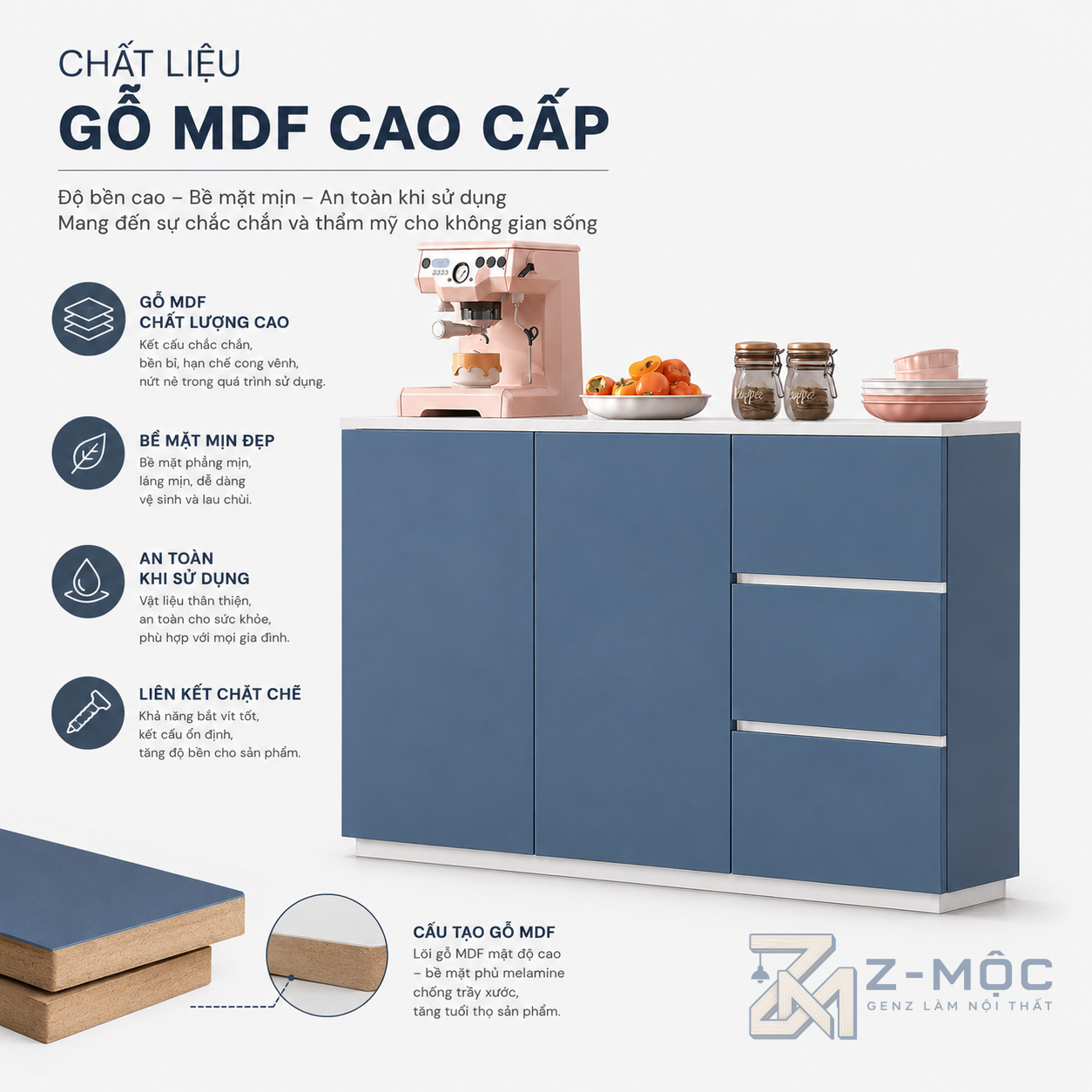 Bề mặt phẳng, dễ vệ sinh và giữ vẻ gọn gàng