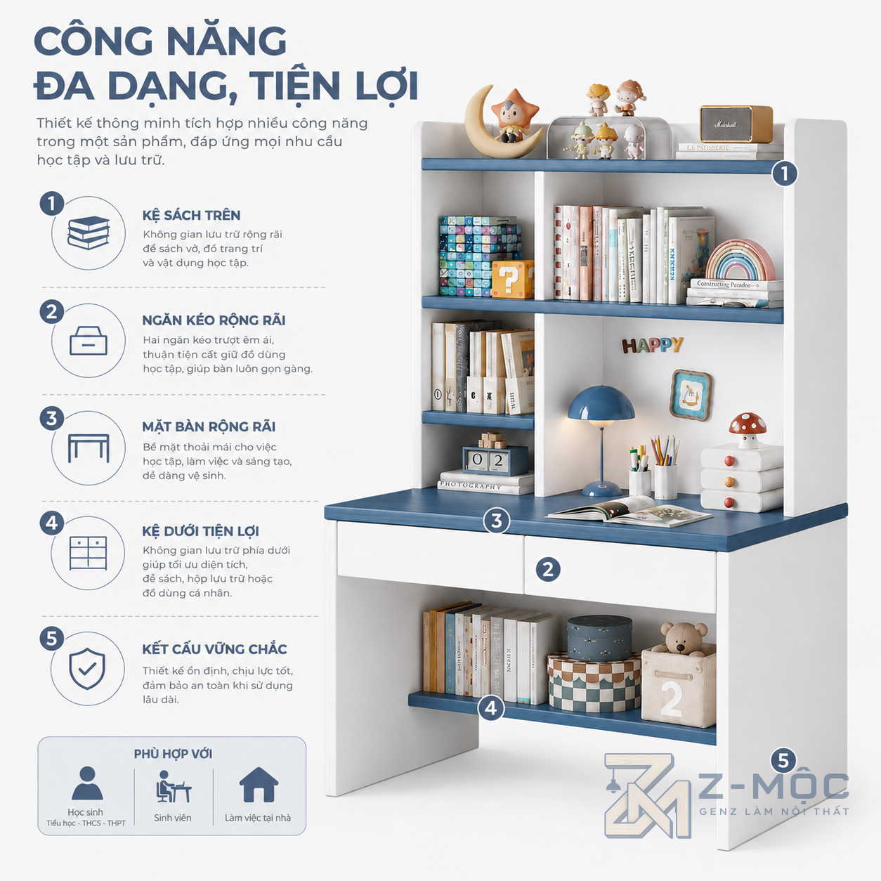 Bố trí góc học tập gọn hơn trong phòng của bé
