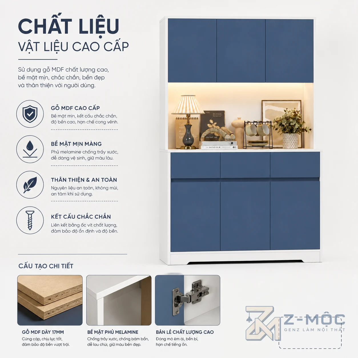 Chất liệu bề mặt dễ vệ sinh, phù hợp sử dụng hằng ngày