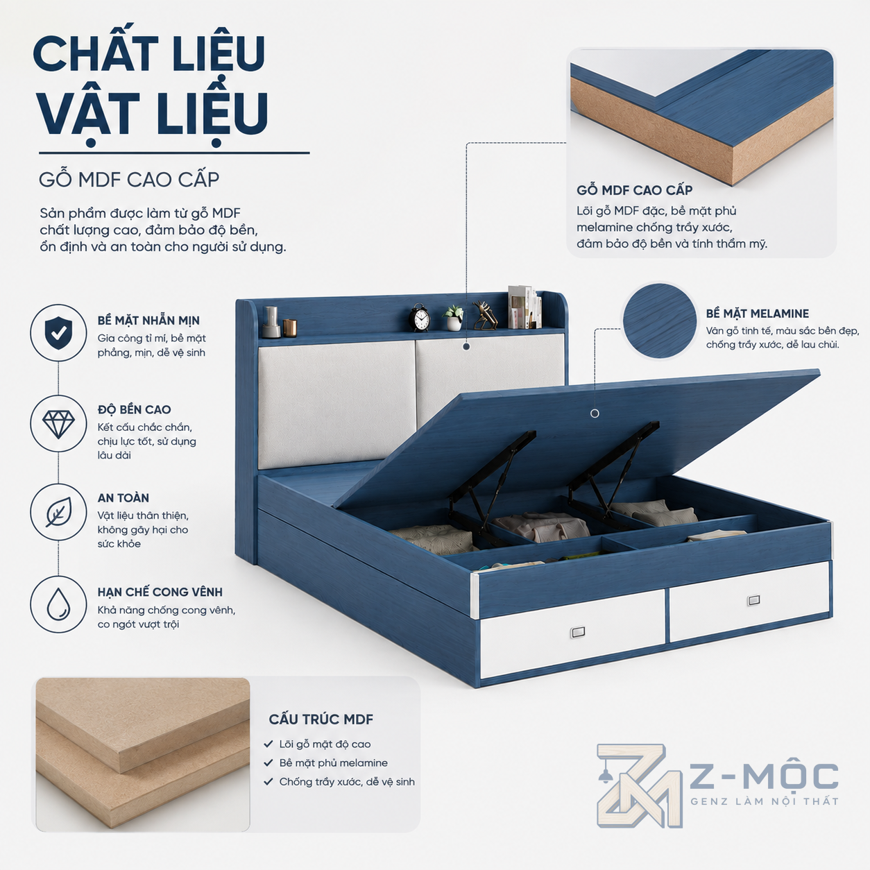 Chất liệu bền đẹp cùng hệ thống nâng thủy lực tiện lợi
