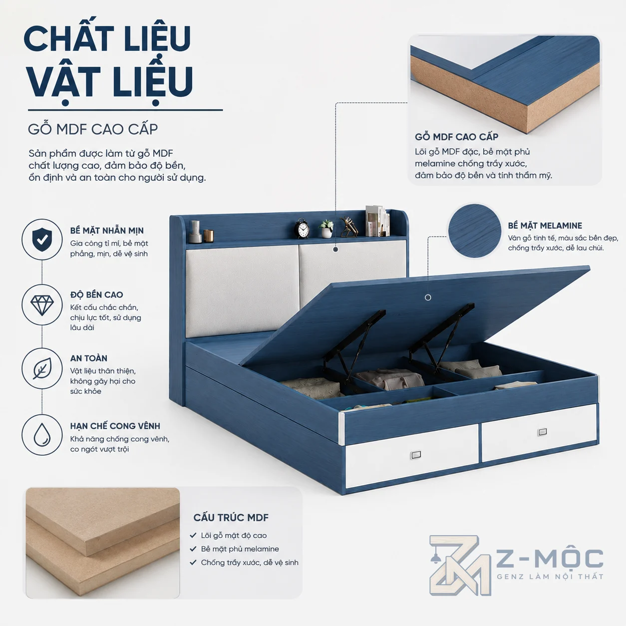 Chất liệu bền đẹp cùng hệ thống nâng thủy lực tiện lợi
