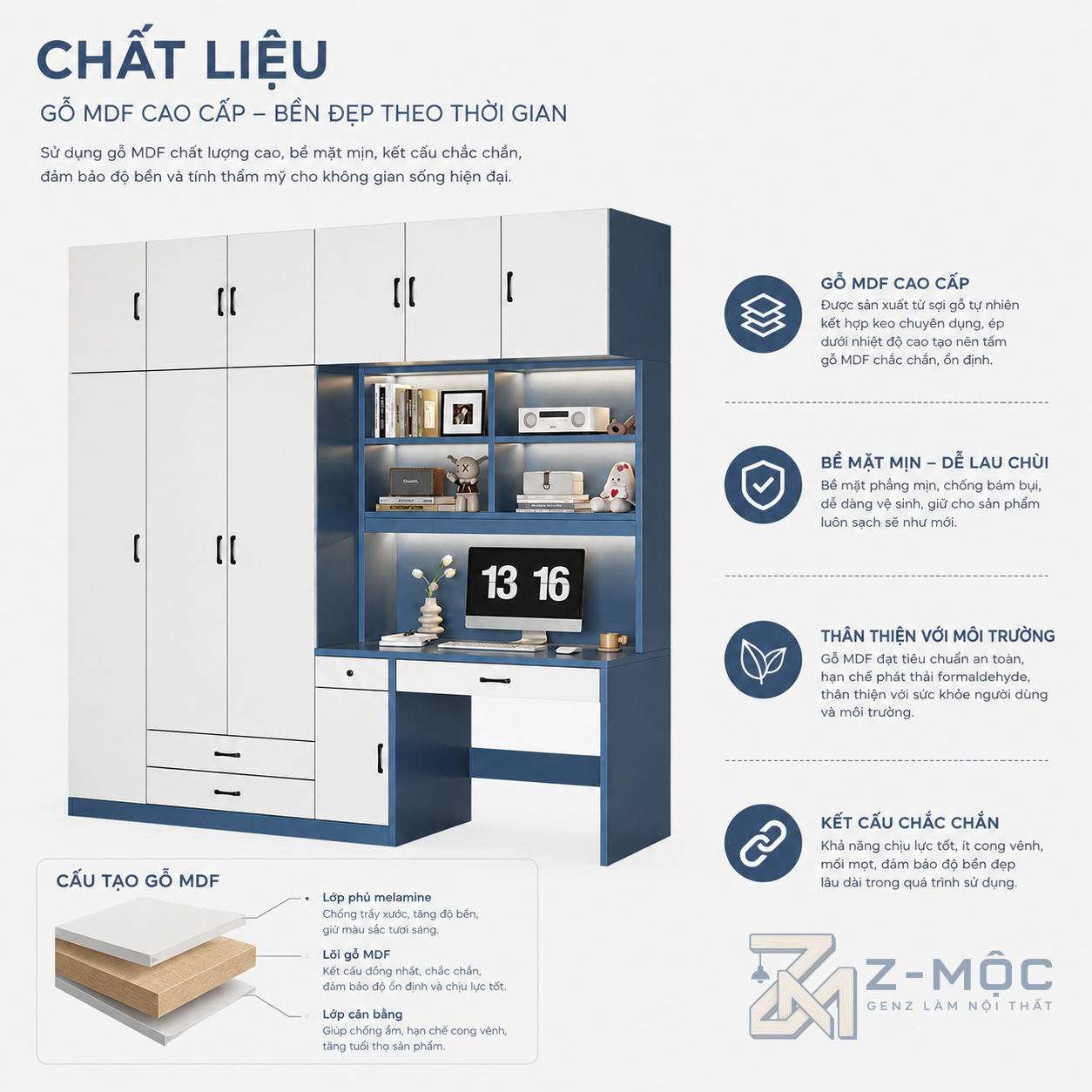 Chất liệu bền đẹp, dễ vệ sinh