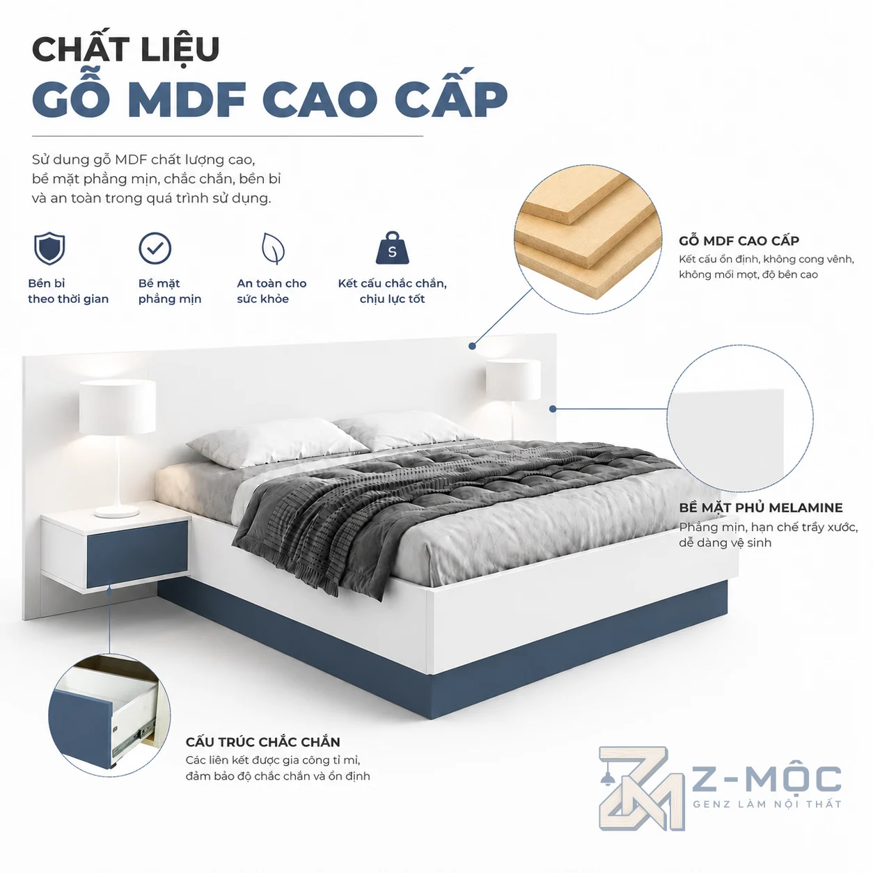 Chất liệu bền đẹp, dễ vệ sinh trong quá trình sử dụng
