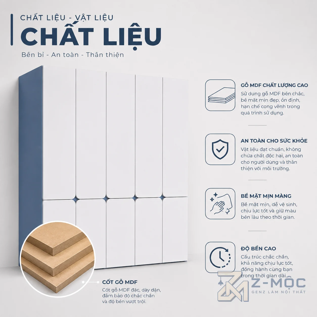 Chất liệu gỗ công nghiệp MDF bền đẹp