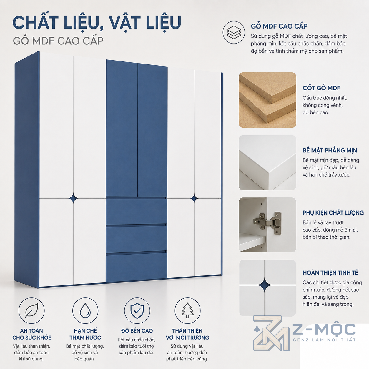 Chất liệu gỗ công nghiệp phù hợp nội thất phòng ngủ