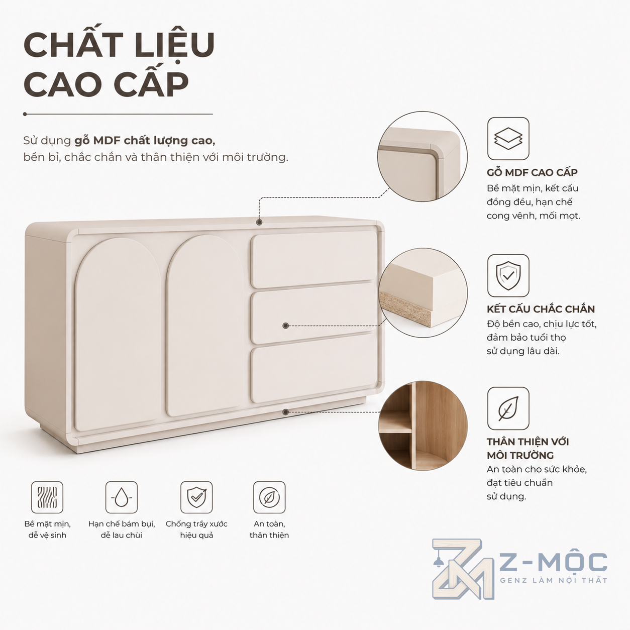 Chất liệu gỗ công nghiệp phù hợp sử dụng lâu dài