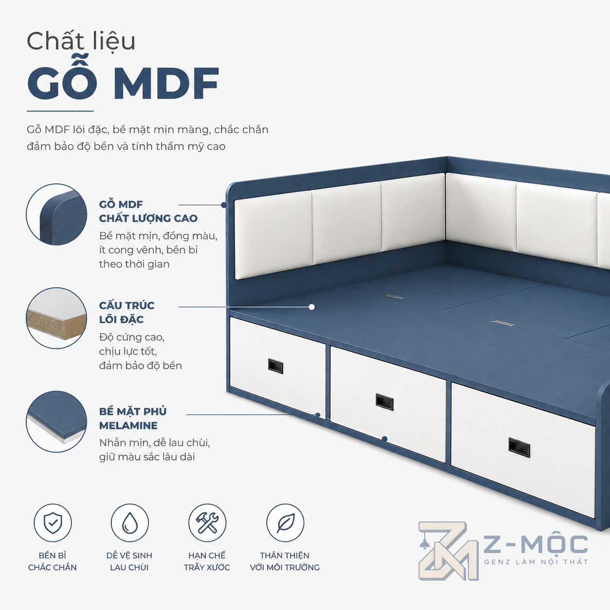 Chất liệu gỗ MDF phủ Melamine