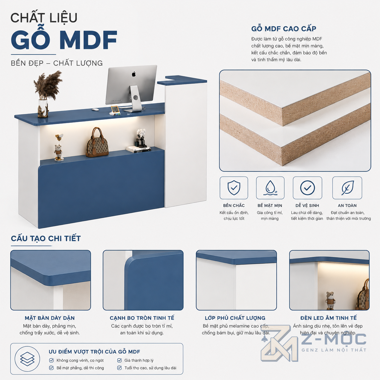 Chất liệu gỗ MDF phủ melamine