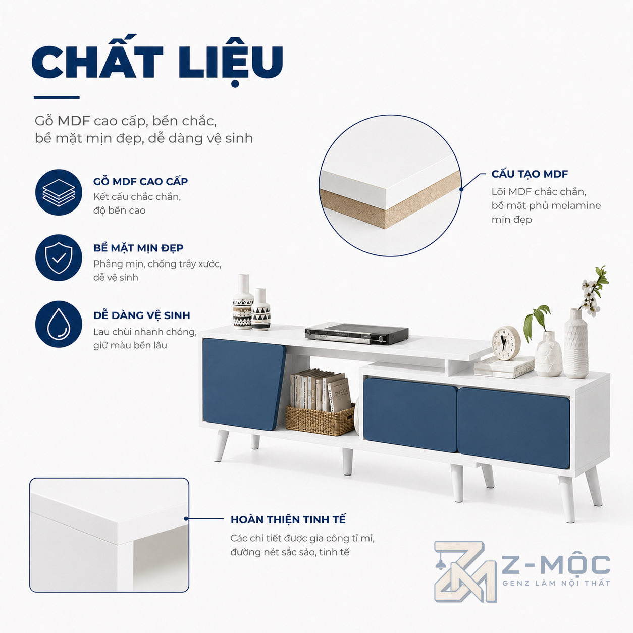 Chất liệu gỗ MDF phủ Melamine