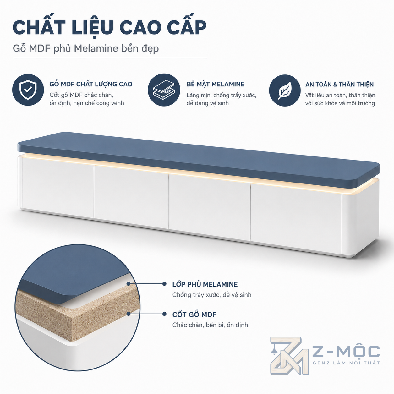 Chất liệu gỗ MDF phủ melamine