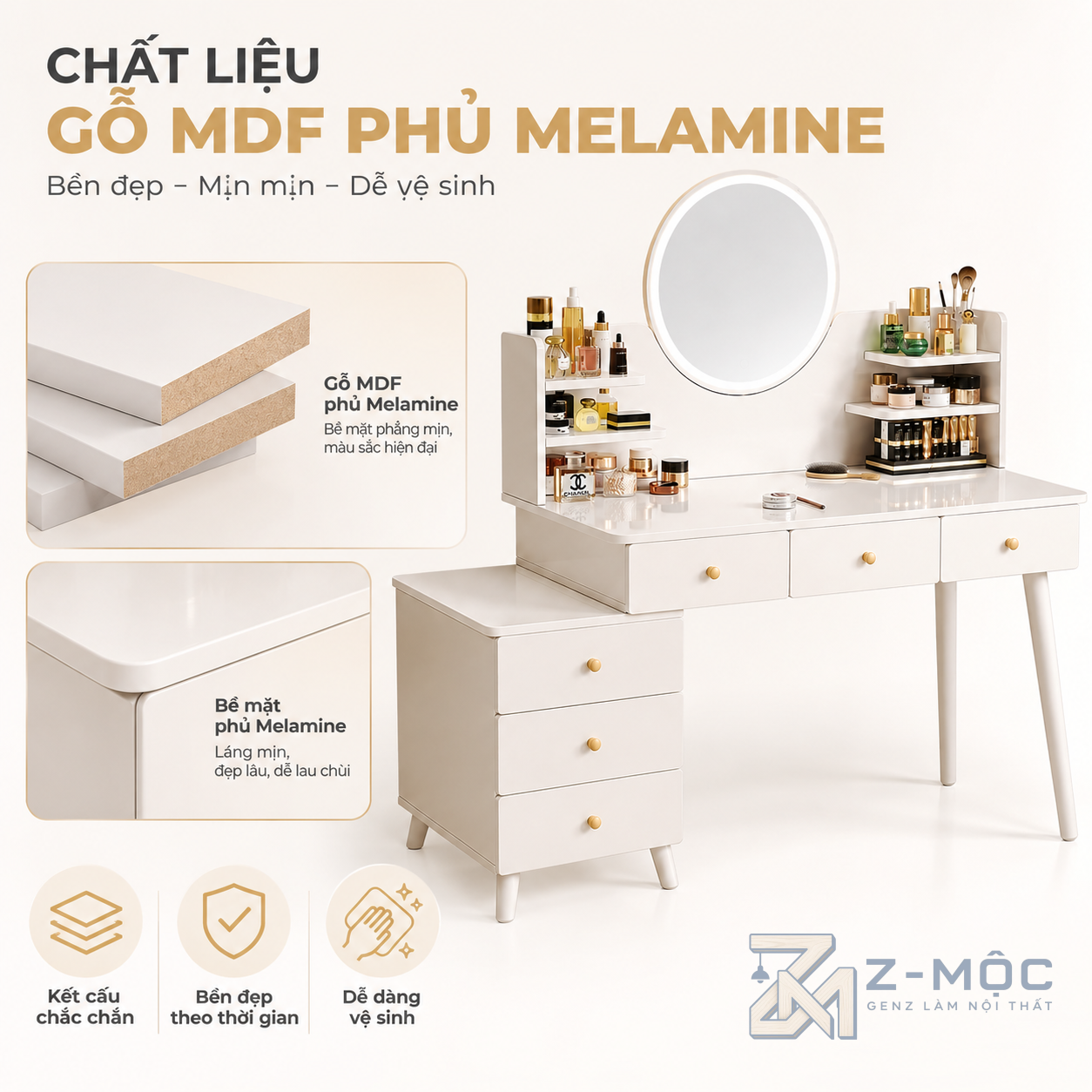 Chất liệu gỗ MDF phủ melamine