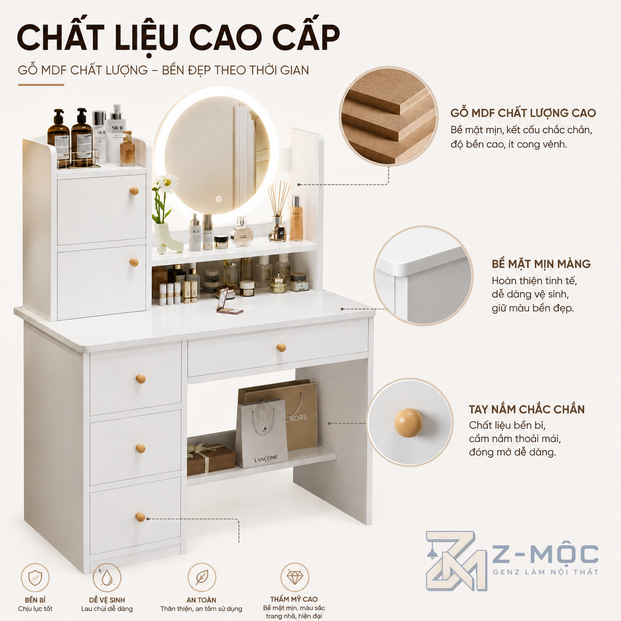 Chất liệu gỗ MDF phủ melamine